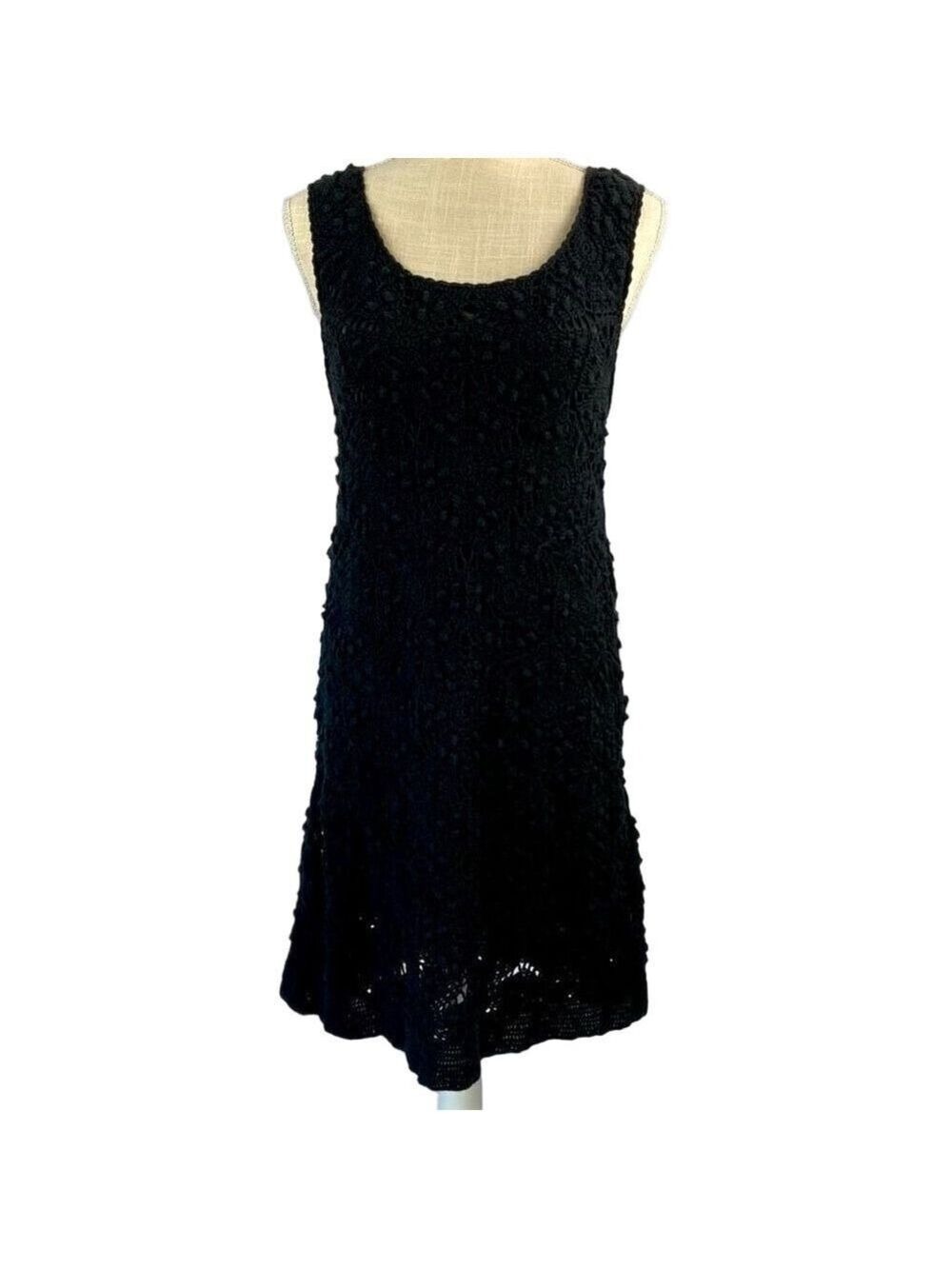 Rhys Dwfen Crocheted Lined Black Mini Dress Women’s Large Boho Hippie